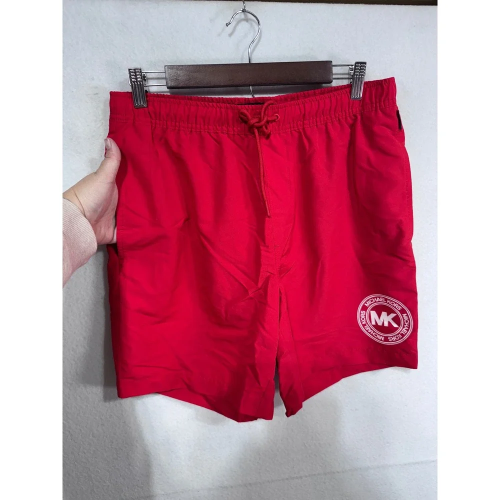 Michael Kors M Red Swim Shorts‎ Men's Logo Drawstring Trunks New
